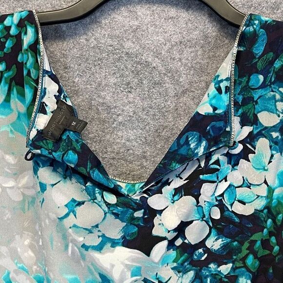 NWT WORTHINGTON Tank Top Women's 1X Blue Green Floral Sleeveless Pleated Keyhole - Picture 14 of 14